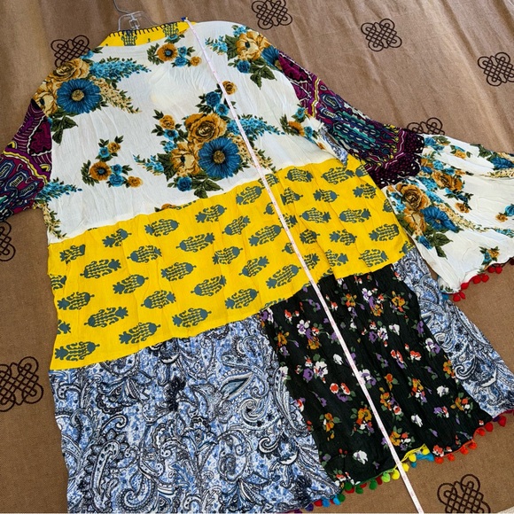 Anandas Collection NWT! Yellow/Multi Patchwork Boho Chic Shift Dress Top Coverup - Picture 17 of 17